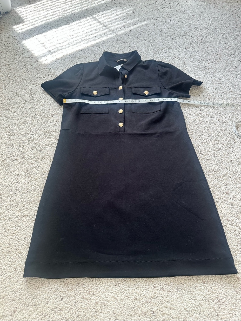 NWT Black Short-Sleeve Polo Dress with Gold Buttons